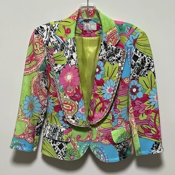 Alberto Makali Vintage Y2K Chic trendy Floral Paisley luxury retro mod Blazer - Picture 1 of 11